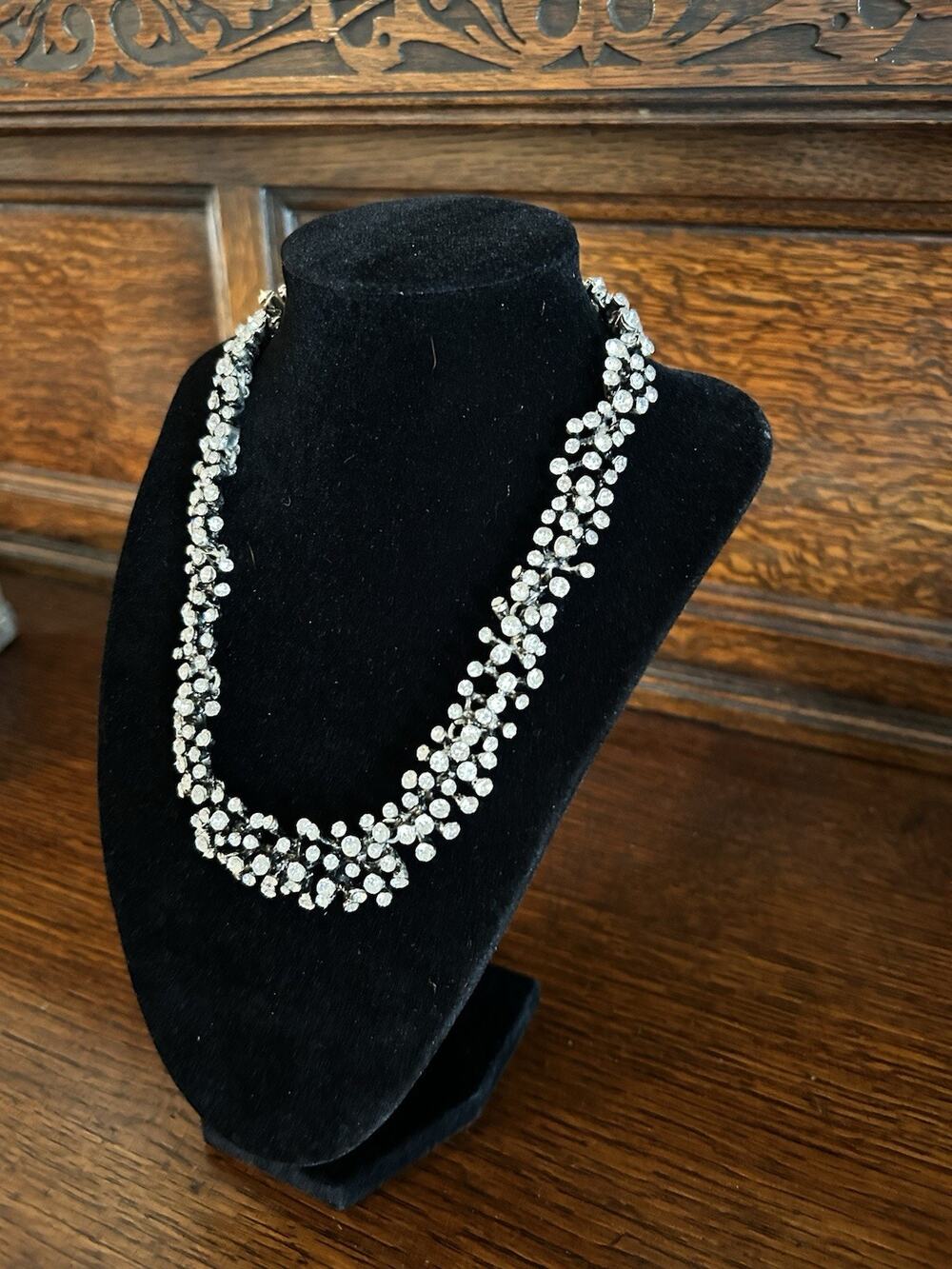 Zara High Street Statement Necklace Black Crystal Flower Bib Estate Style